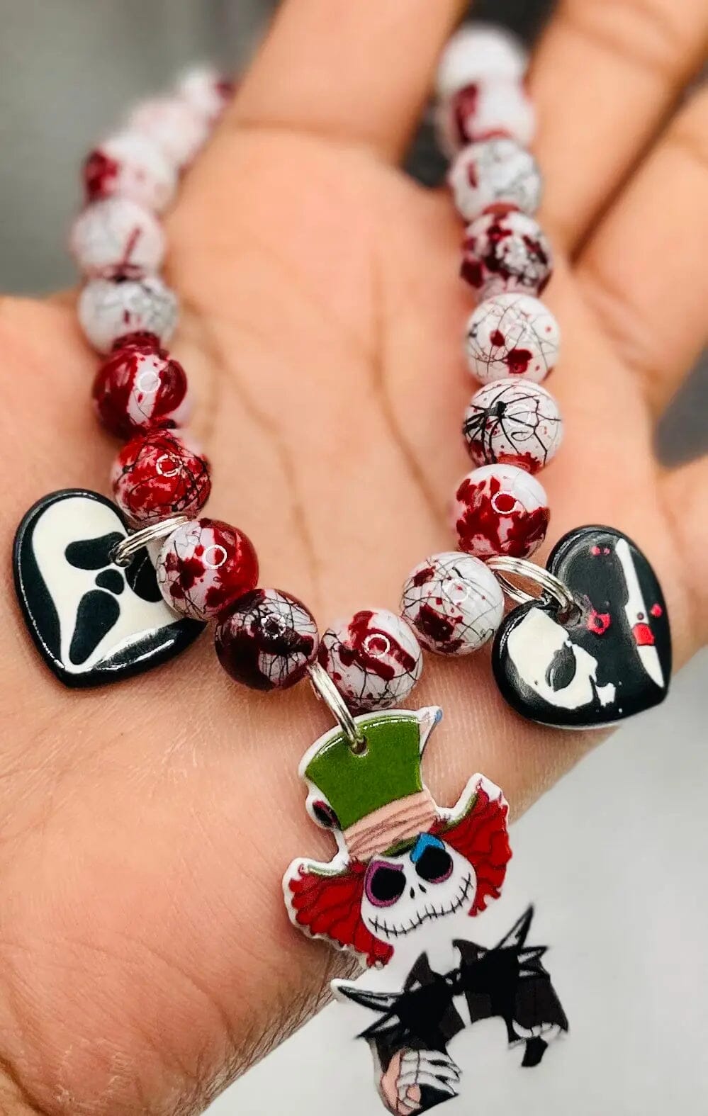 Horror Halloween Charm Beaded Bracelet Charm Beaded Bracelet Mad Hatter 