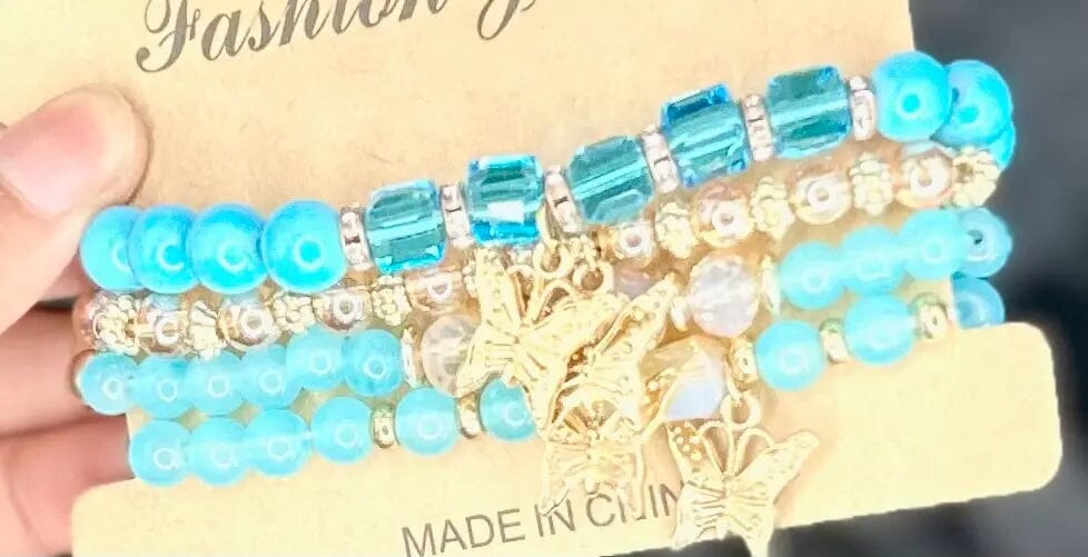 Enchanted Butterfly Charm Beaded Bracelet Stack Charm Beaded Bracelet Stack Blue 