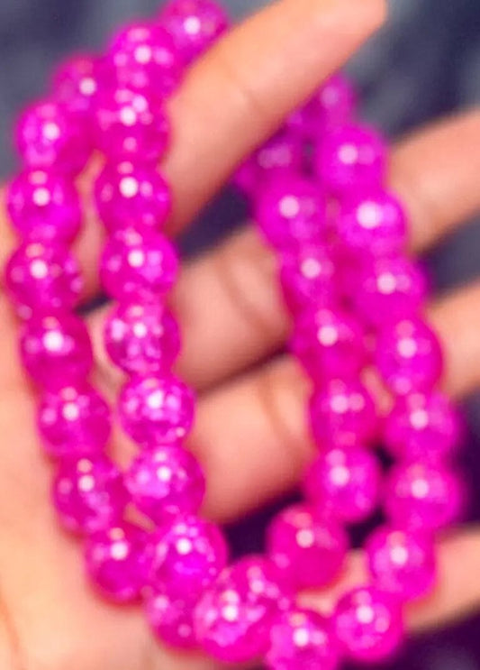 Electric Pink Crackle Bracelet (1pc) Beaded Bracelets 