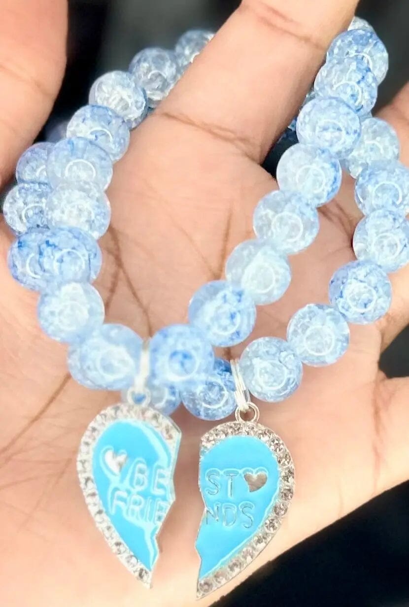 Forever Friends Charm Beaded Bracelet charm beaded bracelet Blue 7 in 